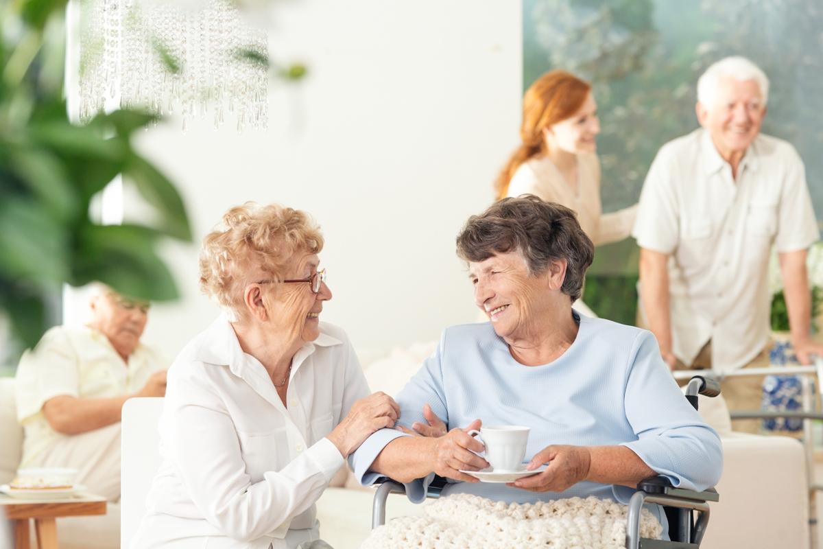 Residents enjoying a lighthearted conversation